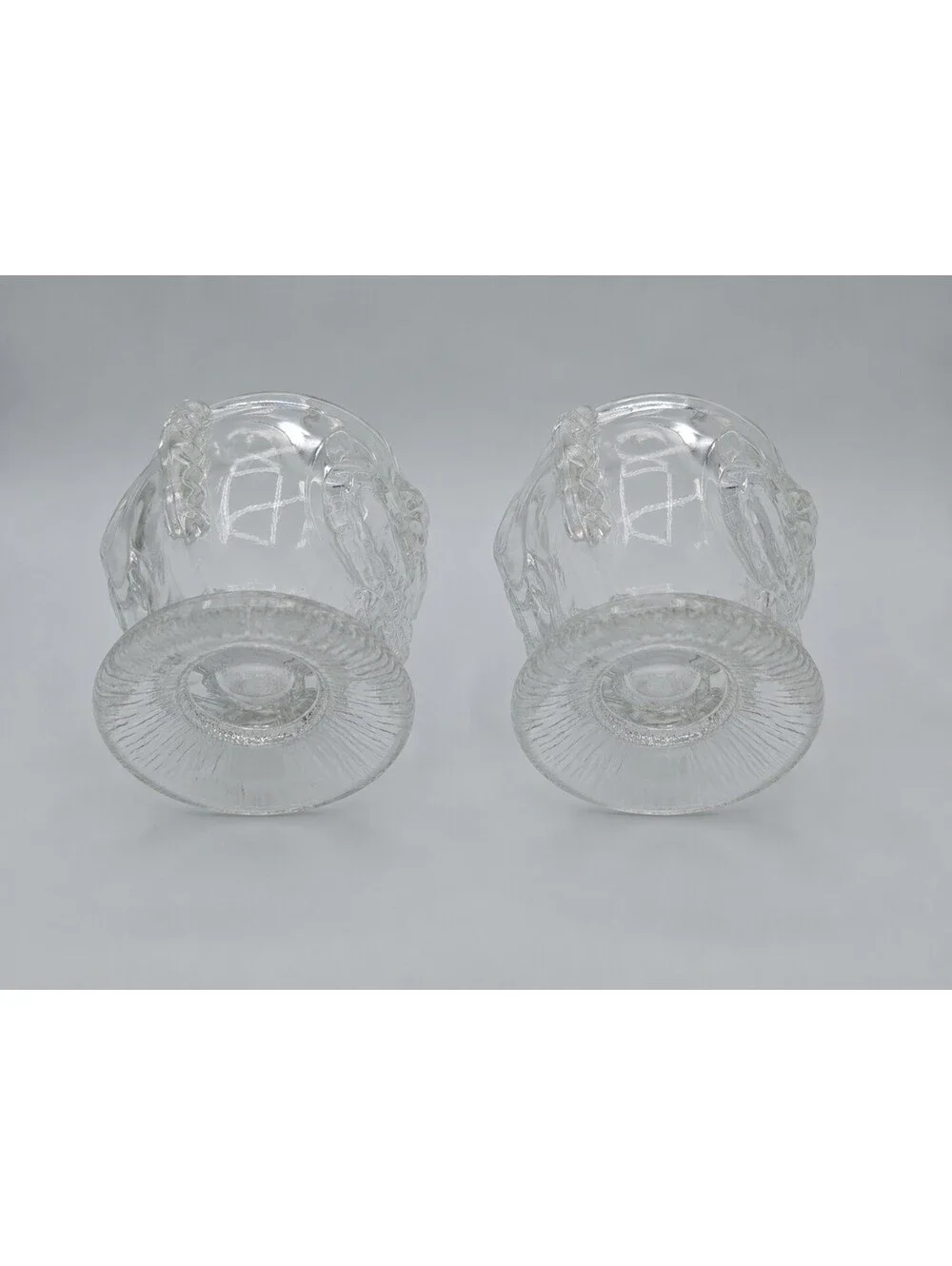 Vintage Indiana Glass Tiki Face Clear Footed Goblets Set of 2 Barware 1970s
